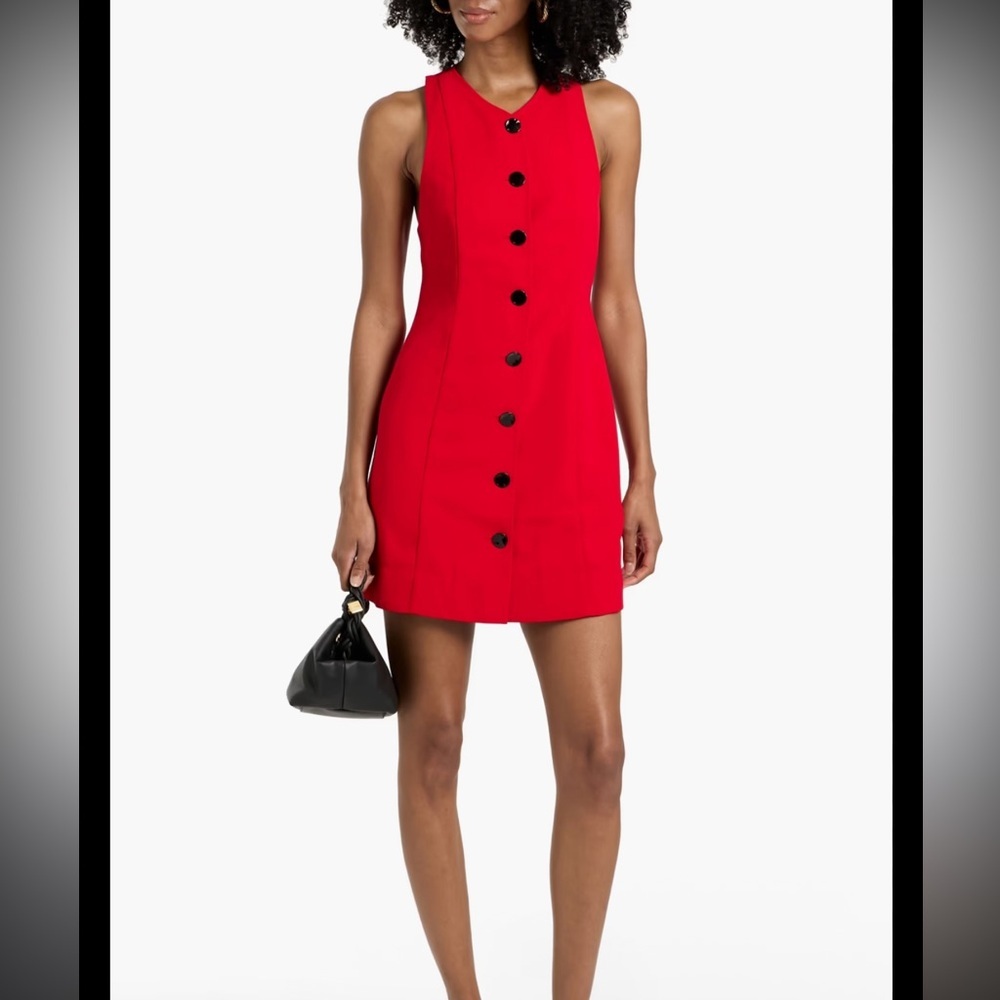 NWT Ganni Twill Mini Elegant Red Button-Down Dresa